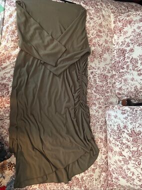 Olive Green Ruched Side Long Sleeve Dress